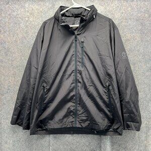 Tumi Tech Jacket Mens XL Black Full Zip Windbreaker Lightweight Packable Hooded